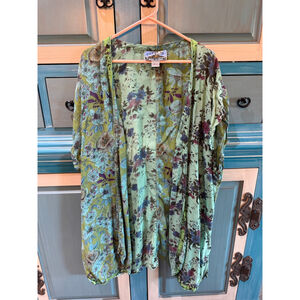 Women's Tienda Ho Green Floral Rayon Kimono Cardigan, Free Size